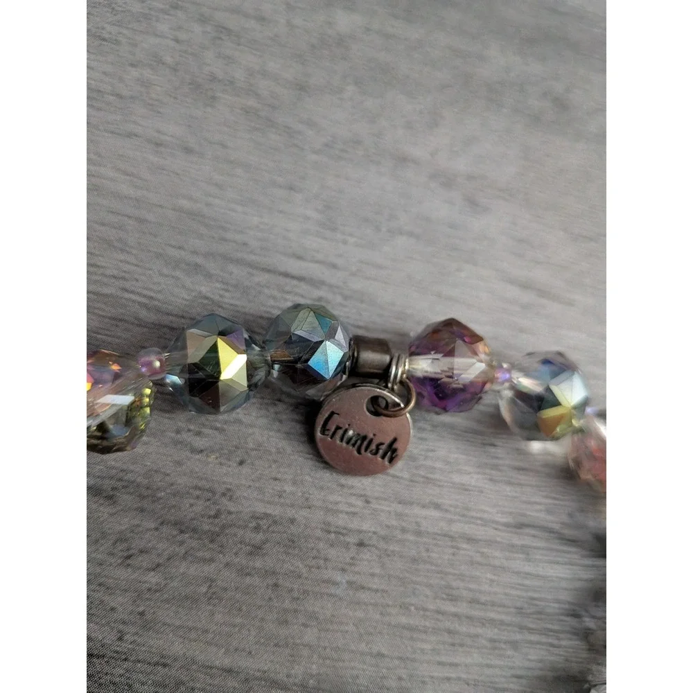 Erimish Iridescent Faceted Glass Bead Stretch Bracelet Purple Pink AB Finish